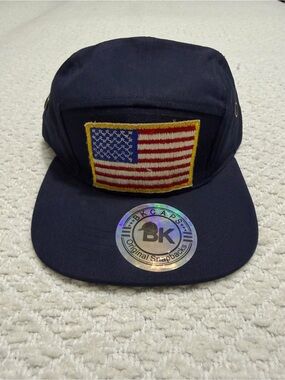 USA Flag Patch Navy Blue Hat Adjustable Strap